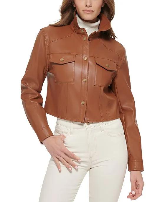 Calvin Klein Women's Cropped Faux-Leather Jacket