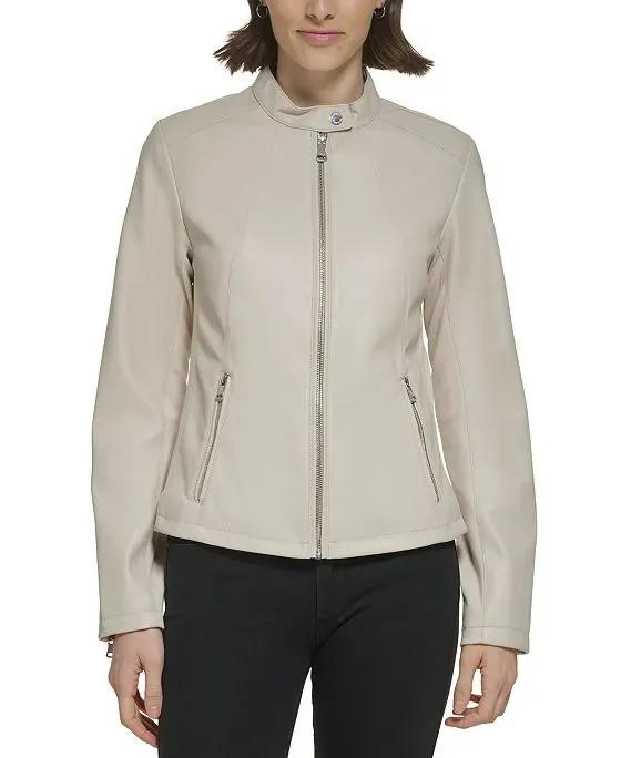 Calvin Klein Women's Faux-Leather Zip-Front Moto Jacket