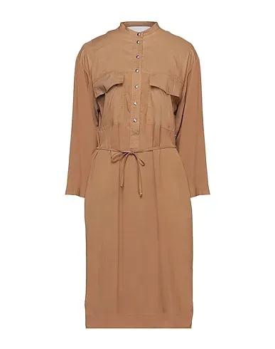 Camel Cotton twill Midi dress