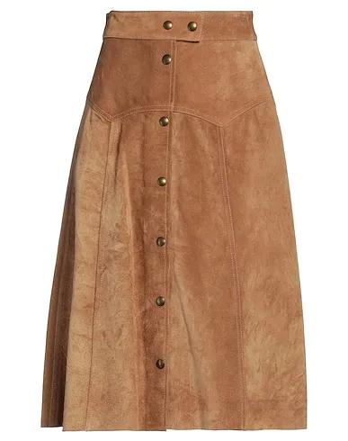 Camel Leather Midi skirt