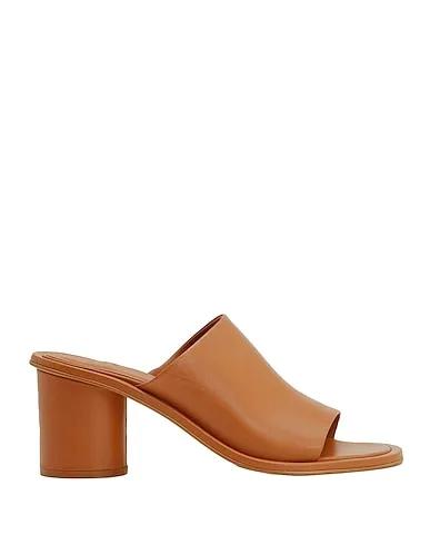 Camel Leather Sandals LEATHER BLOCK HEEL MULES
