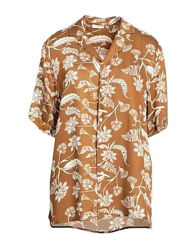 Camel Plain weave Floral shirts & blouses