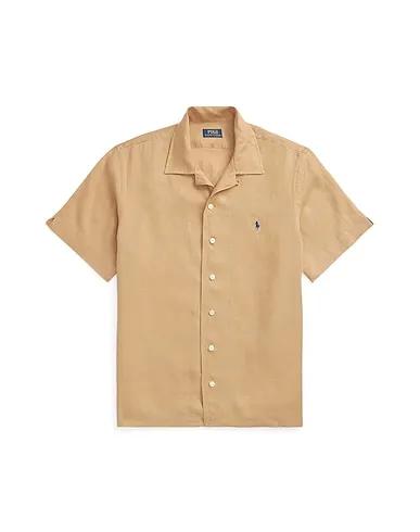 Camel Plain weave Linen shirt CLASSIC FIT LINEN CAMP SHIRT
