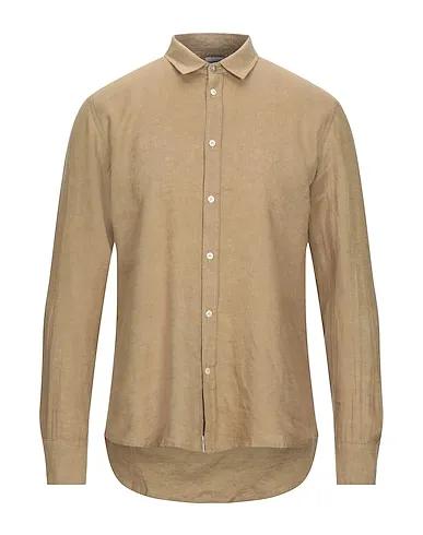 Camel Plain weave Linen shirt