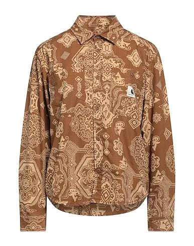 Camel Plain weave Patterned shirts & blouses