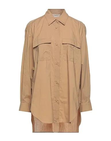 Camel Plain weave Solid color shirts & blouses