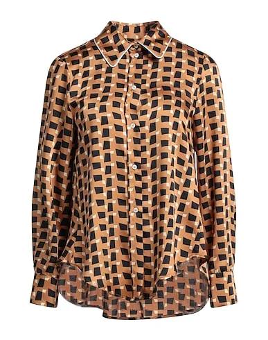 Camel Satin Patterned shirts & blouses