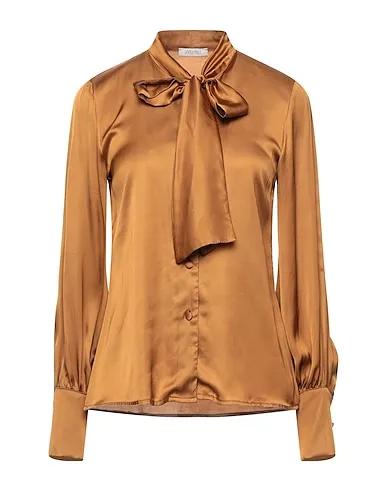 Camel Satin Shirts & blouses with bow
