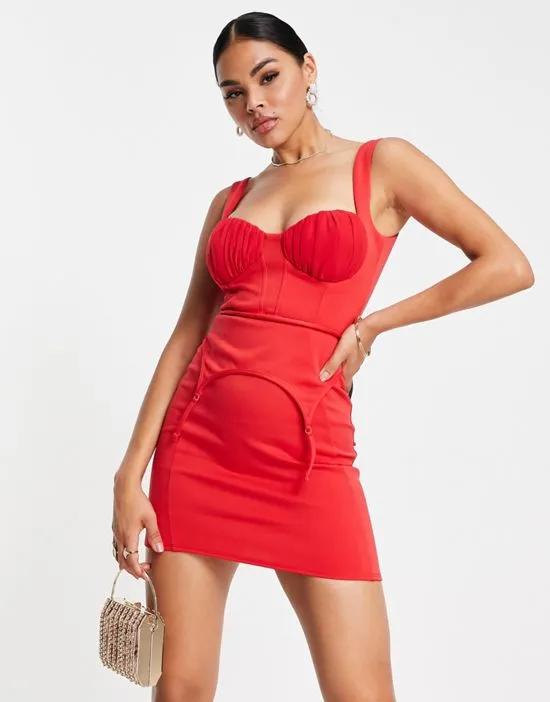 cami corset garter mini dress in red