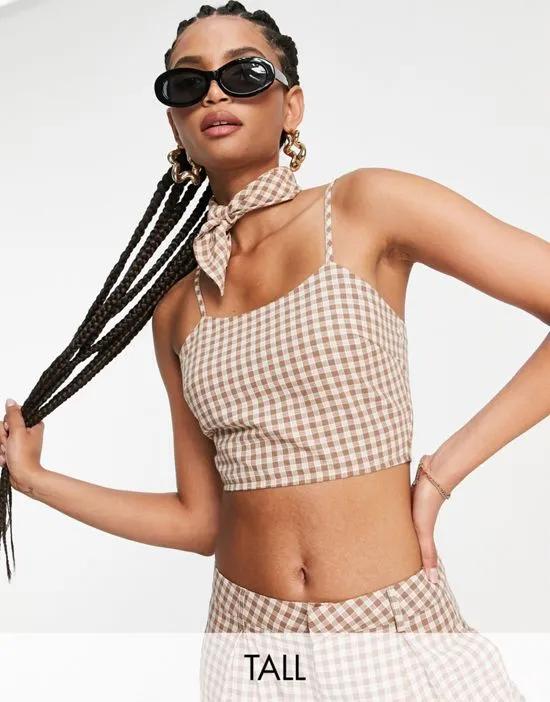 cami crop top with bandana in brown gingham - part of a set