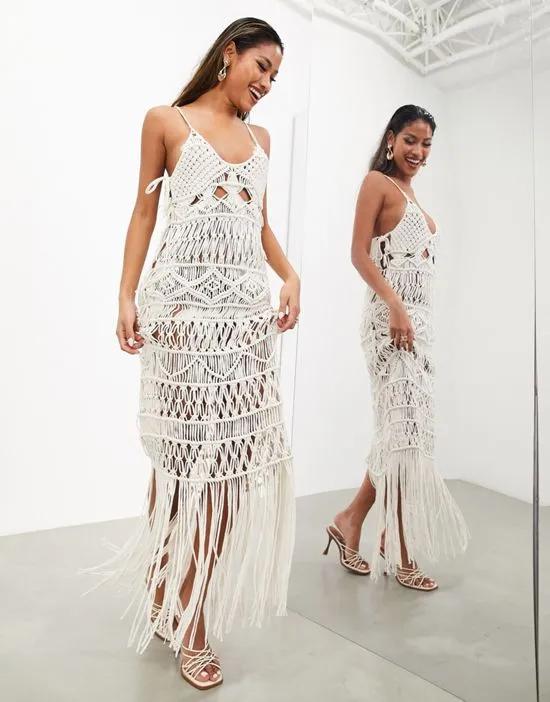 cami macrame midi dress in white