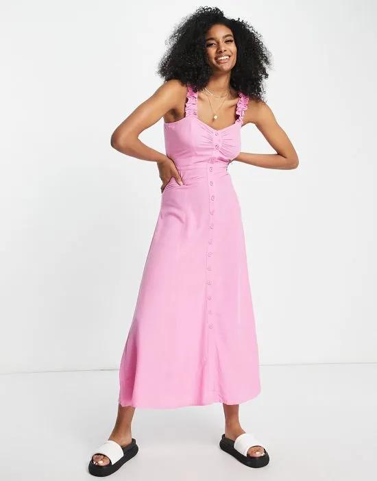 cami maxi dress with button front in pink