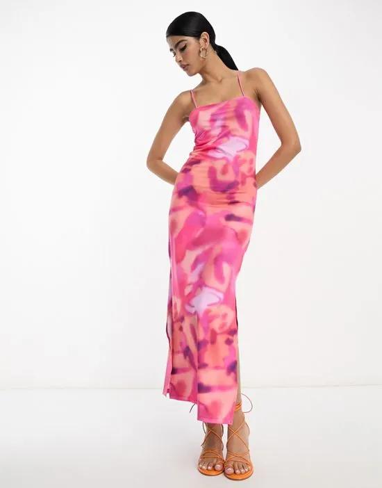 cami midaxi dress in pink abstract print