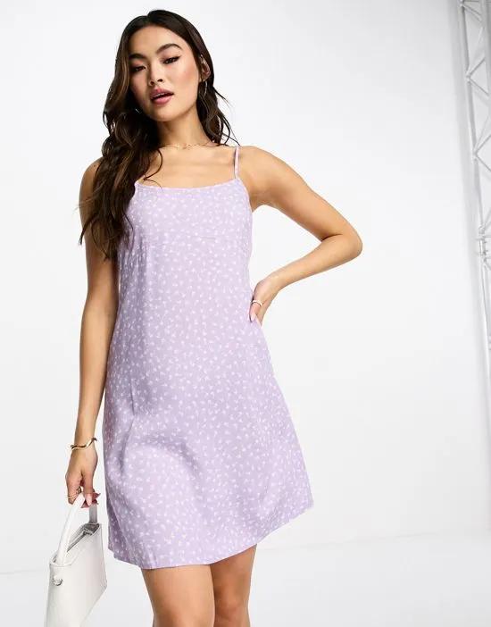 cami mini dress in lilac ditsy print