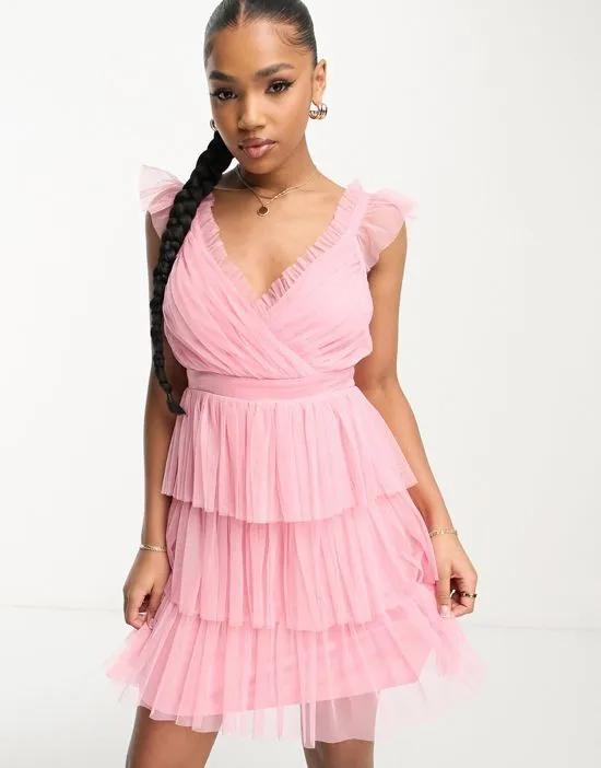 cami ruffle tiered mini dress in pink