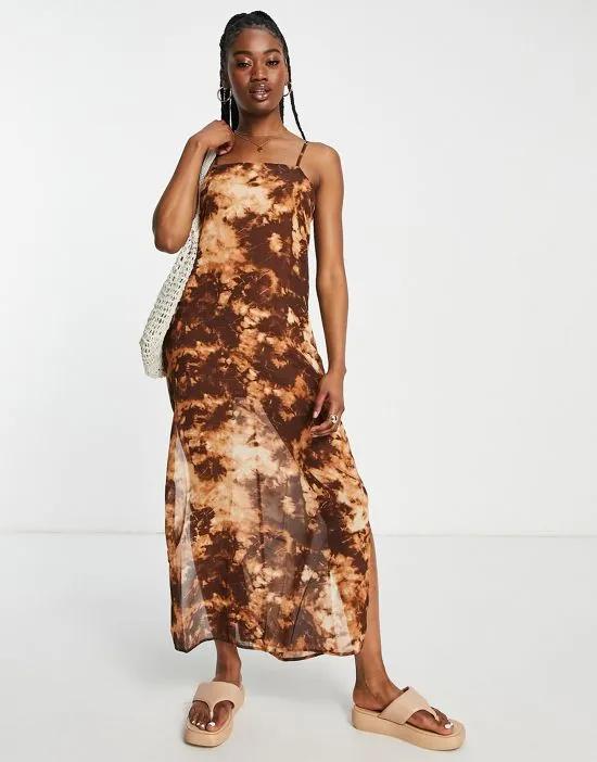 cami strap slip dress in marble print