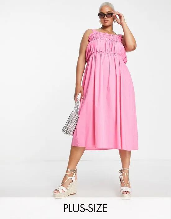 cami trapeze midi dress with shirred bust in pink