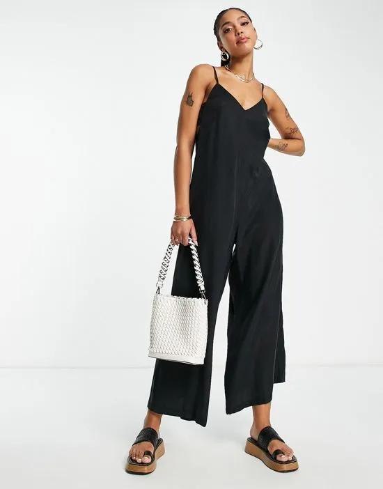 cami wide leg jumpsuit with open back in black