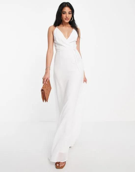 cami wrap maxi dress with lace up back