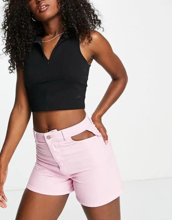 Camille cut out pocket denim shorts in lilac