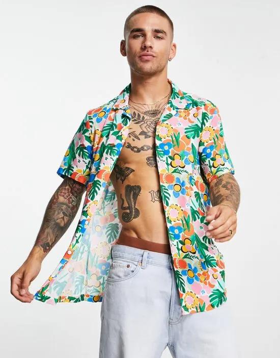 camp collar shirt in bright floral print