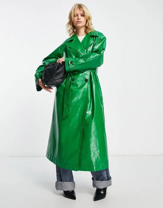 canvas coated trench coat in green