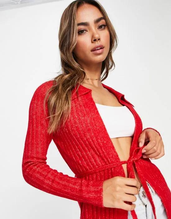 cardigan with collar and tie detail in red