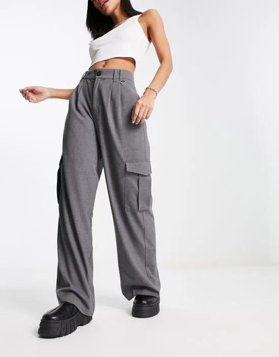 cargo detail tailored pants in gray