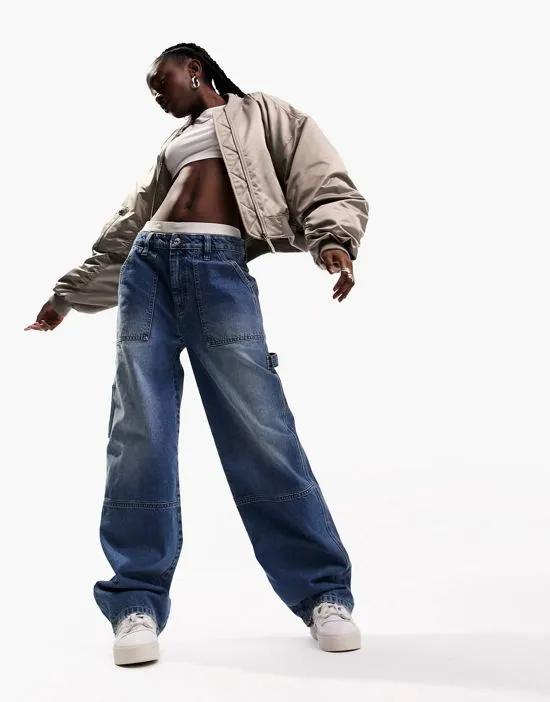 cargo jean in mid blue