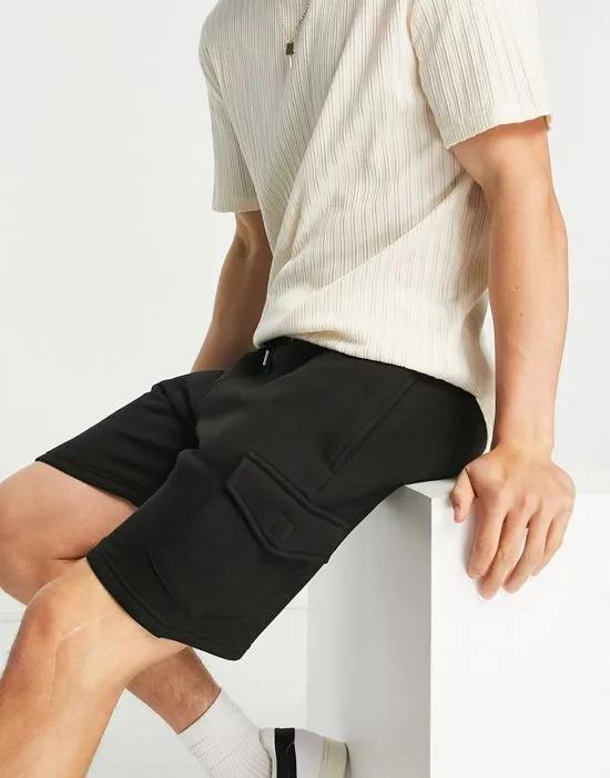 cargo pocket jersey shorts in black