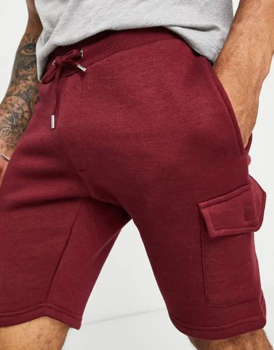 cargo pocket jersey shorts in burgundy
