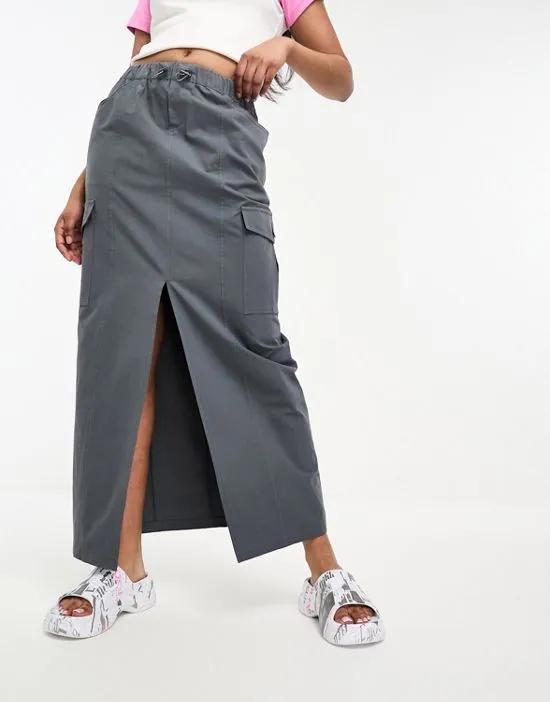 cargo pocket maxi skirt in charcoal
