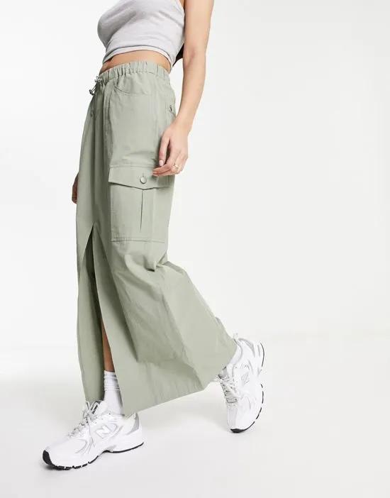 cargo pocket maxi skirt in khaki