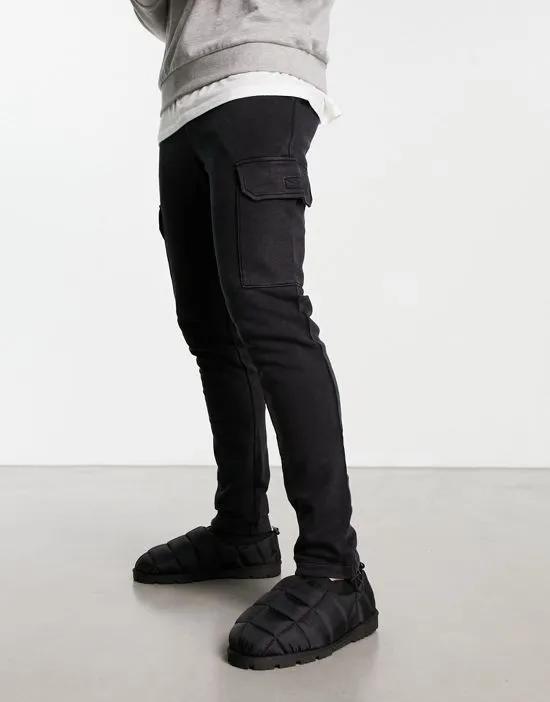 cargo sweatpants in washed black