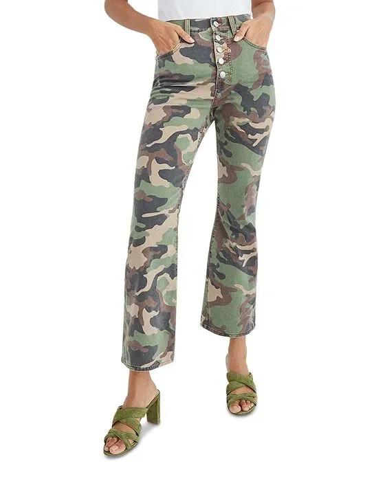 Carly Cotton Blend High Rise Kick Flare Jeans in Camo