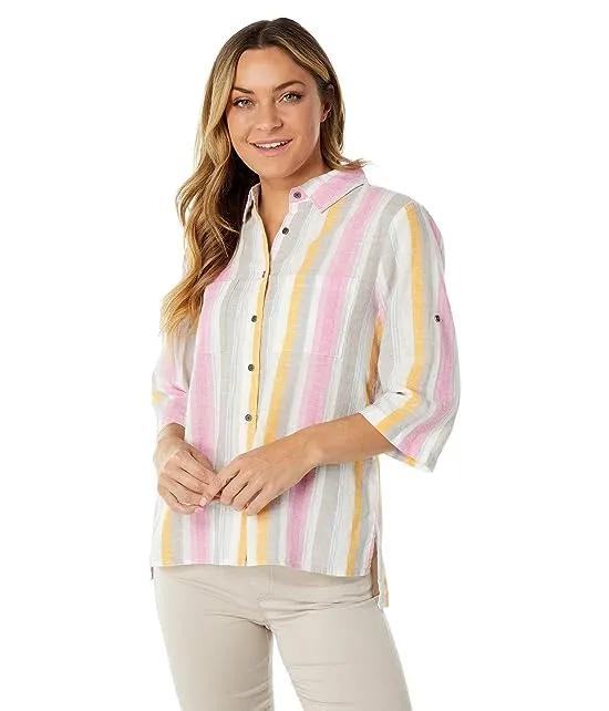 Carly Linen Cotton Stripe Button Front Shirt