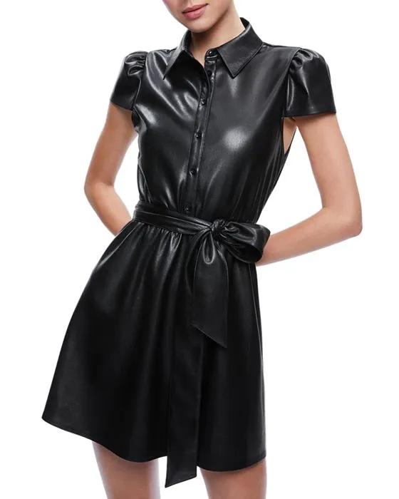 Carolyn Faux Leather Mini Shirt Dress