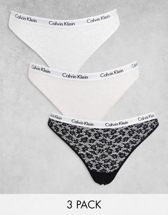 Carousel lace brazilian brief 3 pack in pink, white and black