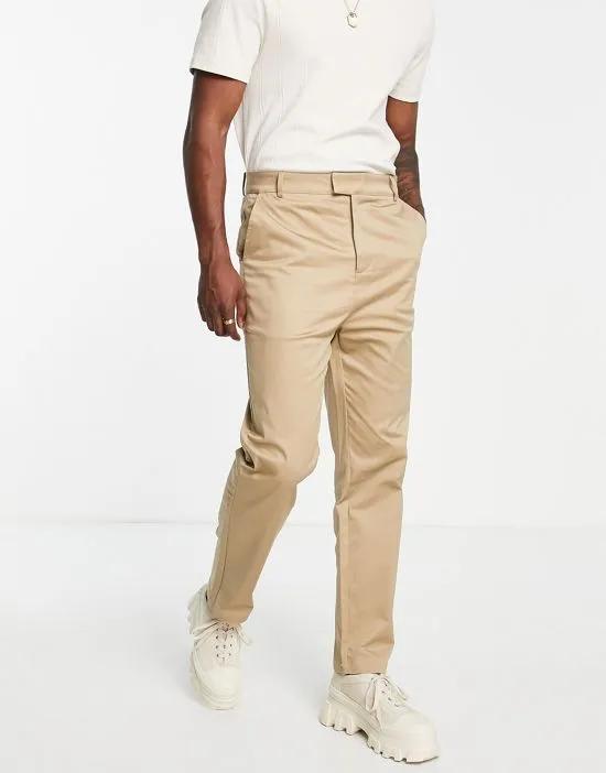 carrot fit tapered suit pants in taupe