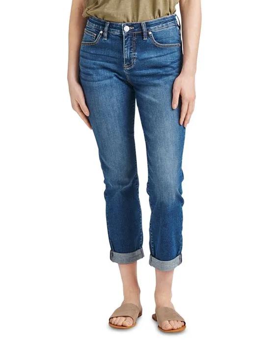 Carter Mid Rise Cropped Girlfriend Jeans in Thorne Blue