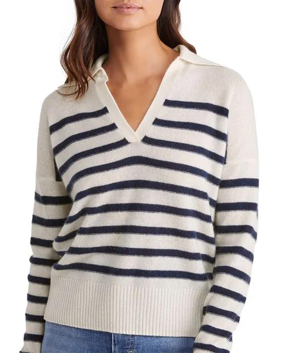 Cashmere Stripe Polo Sweater
