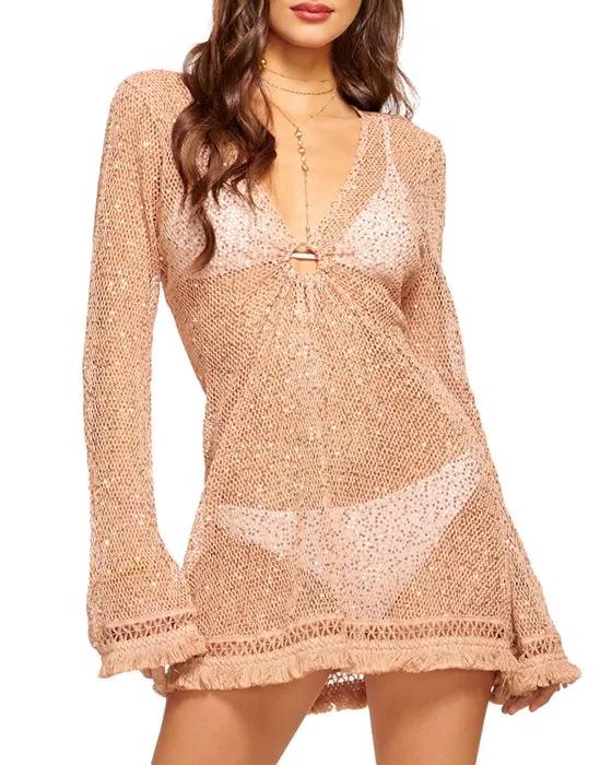 Cassie Sequined Mesh Swim Cover-Up Dress