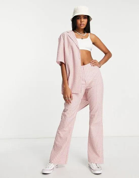 casual flare pants in pink check - part of a set