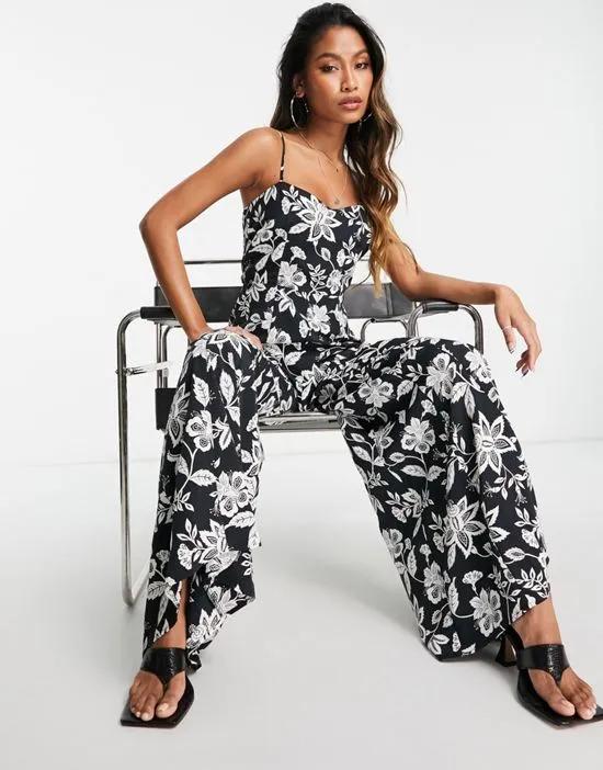 casual large floral square neck jumpsuit in mono