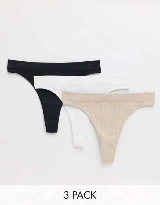 Cat 3 pack thongs in black white and beige