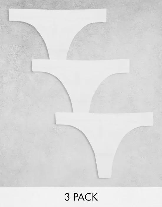 Cat ribbed 3 pack thongs in white