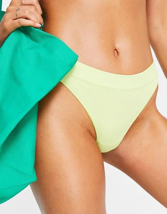 Cat ribbed thong in lime green - MGREEN