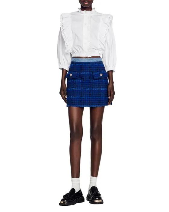 Catane Denim Trim Tweed Mini Skirt