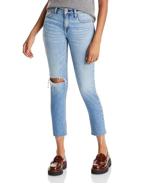 Cate Mid Rise Ankle Skinny Jeans in Delavanwh