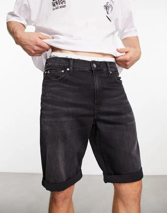 cc slim denim shorts in mid wash black